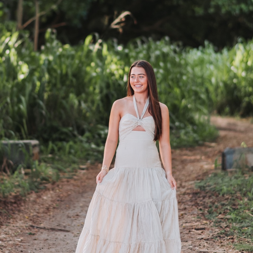 Halter Tie-Front Tiered Maxi Dress in Cream - Picture 3 of 4